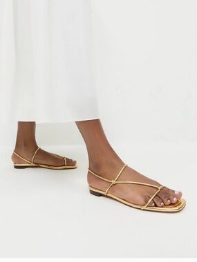 Loeffler Randall Metallic Gold Strappy Flat Sandals